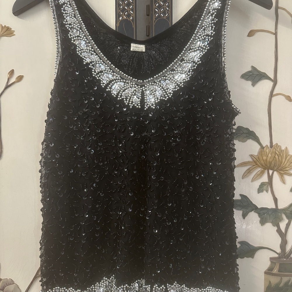 Elegant Black and Silver 100% Rayon Sequin Women's Top
